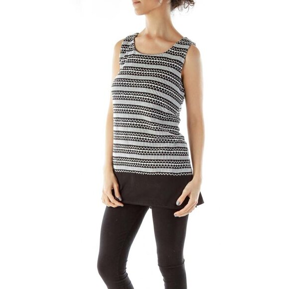 Alfani Tops - Alfani Black White Knit Print Loose Blouse